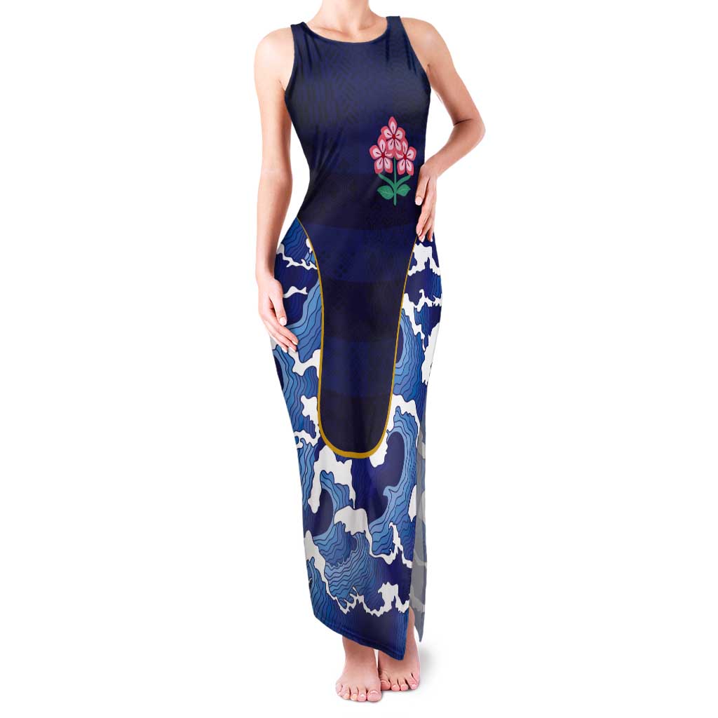 Custom Japan Pacific Rugby 2024 Tank Maxi Dress Japanese Traditional Pattern and Sea Waves - Wonder Print Shop