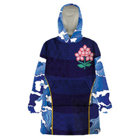 Custom Japan Pacific Rugby 2024 Wearable Blanket Hoodie Japanese Traditional Pattern and Sea Waves - Wonder Print Shop