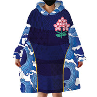 Custom Japan Pacific Rugby 2024 Wearable Blanket Hoodie Japanese Traditional Pattern and Sea Waves - Wonder Print Shop