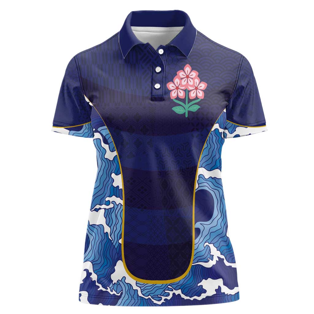 Custom Japan Pacific Rugby 2024 Women Polo Shirt Japanese Traditional Pattern and Sea Waves - Wonder Print Shop