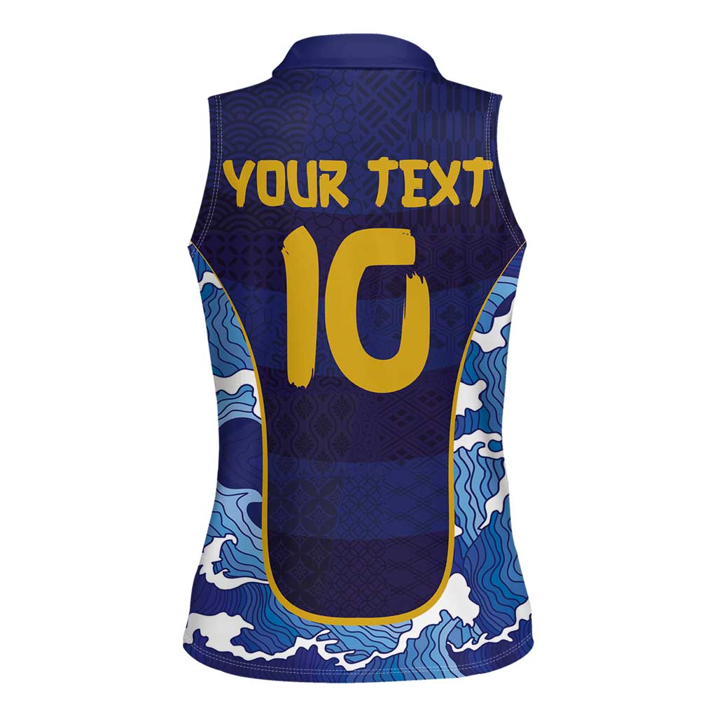 Custom Japan Pacific Rugby 2024 Women Sleeveless Polo Shirt Japanese Traditional Pattern and Sea Waves - Wonder Print Shop