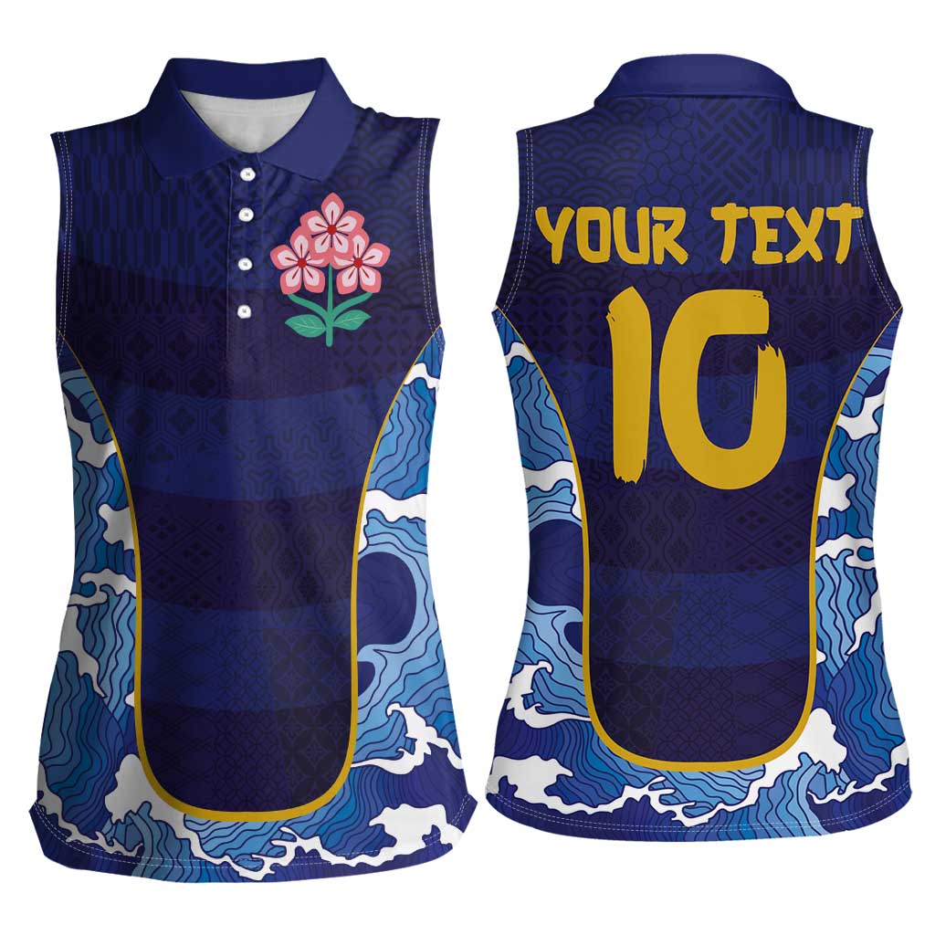 Custom Japan Pacific Rugby 2024 Women Sleeveless Polo Shirt Japanese Traditional Pattern and Sea Waves - Wonder Print Shop