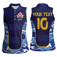 Custom Japan Pacific Rugby 2024 Women Sleeveless Polo Shirt Japanese Traditional Pattern and Sea Waves - Wonder Print Shop