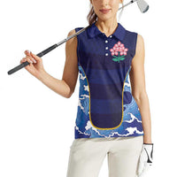 Custom Japan Pacific Rugby 2024 Women Sleeveless Polo Shirt Japanese Traditional Pattern and Sea Waves - Wonder Print Shop