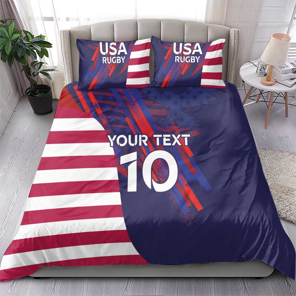 Custom United States Pacific Rugby 2024 Bedding Set The Eagle and USA Flag Style - Wonder Print Shop