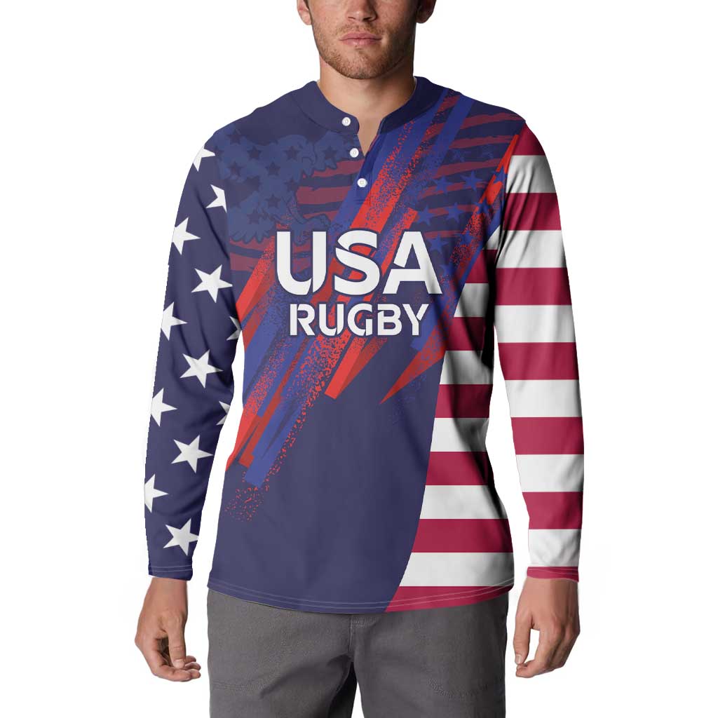 Custom United States Pacific Rugby 2024 Button Sweatshirt The Eagle and USA Flag Style - Wonder Print Shop