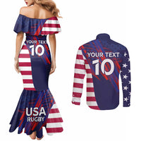 Custom United States Pacific Rugby 2024 Couples Matching Mermaid Dress and Long Sleeve Button Shirt The Eagle and USA Flag Style