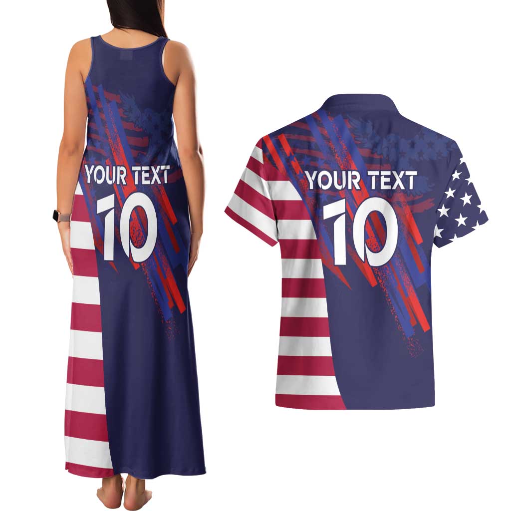 Custom United States Pacific Rugby 2024 Couples Matching Tank Maxi Dress and Hawaiian Shirt The Eagle and USA Flag Style - Wonder Print Shop