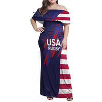 Custom United States Pacific Rugby 2024 Family Matching Off Shoulder Maxi Dress and Hawaiian Shirt The Eagle and USA Flag Style - Wonder Print Shop