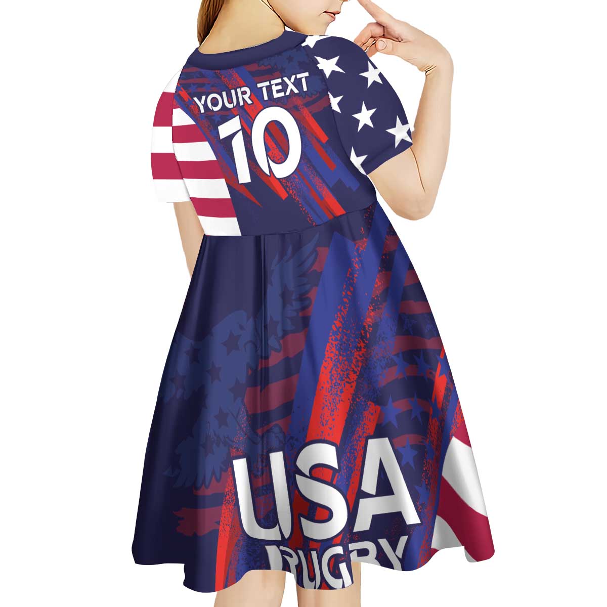 Custom United States Pacific Rugby 2024 Kid Short Sleeve Dress The Eagle and USA Flag Style - Wonder Print Shop