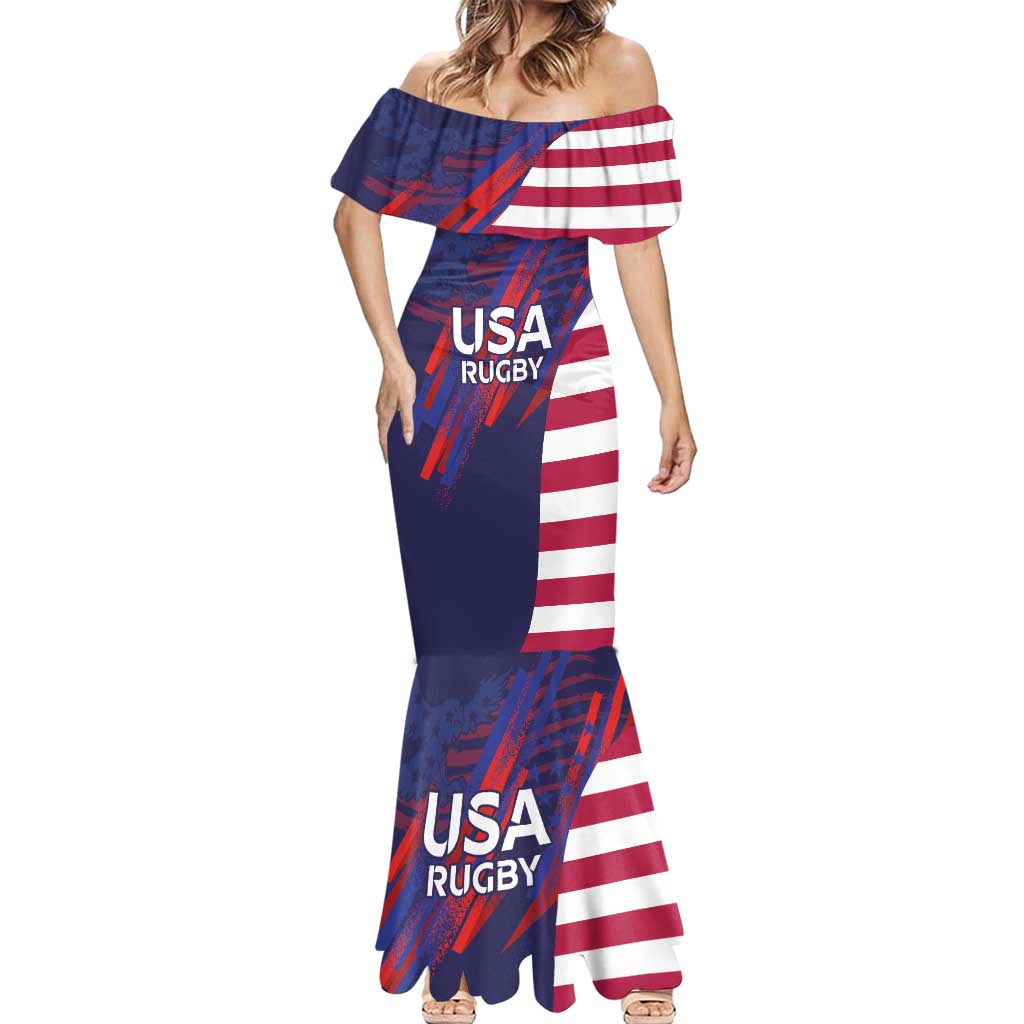 Custom United States Pacific Rugby 2024 Mermaid Dress The Eagle and USA Flag Style - Wonder Print Shop