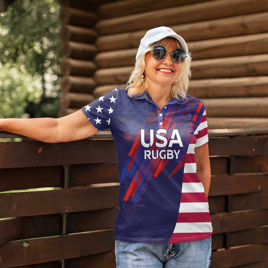 Custom United States Pacific Rugby 2024 Women Polo Shirt The Eagle and USA Flag Style - Wonder Print Shop