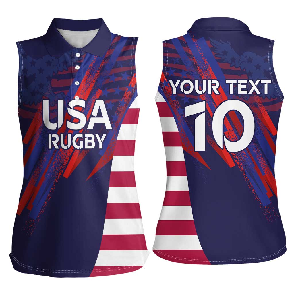 Custom United States Pacific Rugby 2024 Women Sleeveless Polo Shirt The Eagle and USA Flag Style - Wonder Print Shop