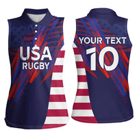 Custom United States Pacific Rugby 2024 Women Sleeveless Polo Shirt The Eagle and USA Flag Style - Wonder Print Shop