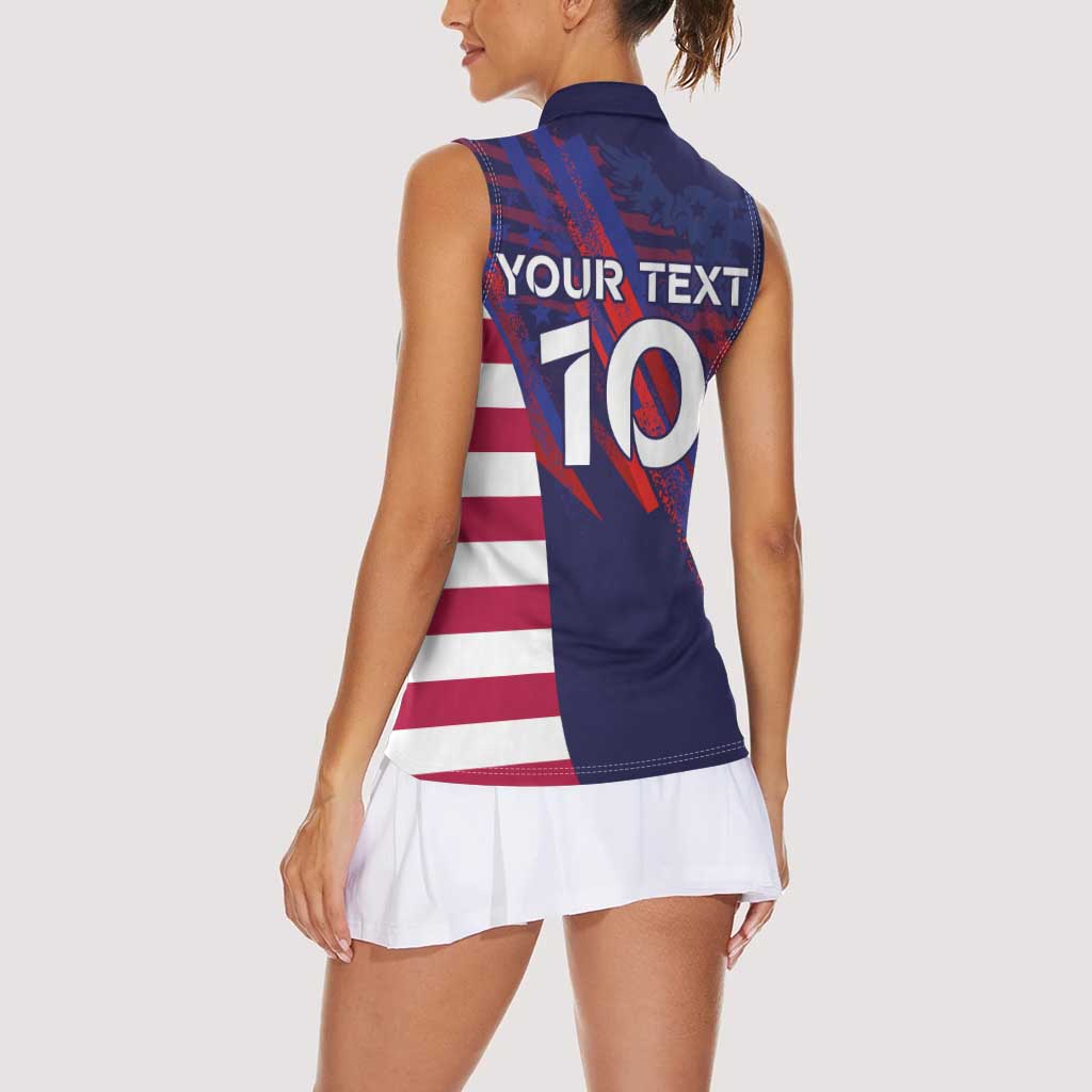 Custom United States Pacific Rugby 2024 Women Sleeveless Polo Shirt The Eagle and USA Flag Style - Wonder Print Shop
