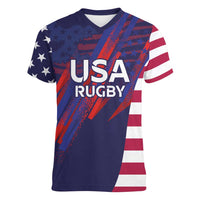 Custom United States Pacific Rugby 2024 Women V-Neck T-Shirt The Eagle and USA Flag Style - Wonder Print Shop