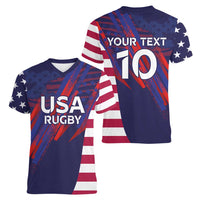 Custom United States Pacific Rugby 2024 Women V-Neck T-Shirt The Eagle and USA Flag Style - Wonder Print Shop