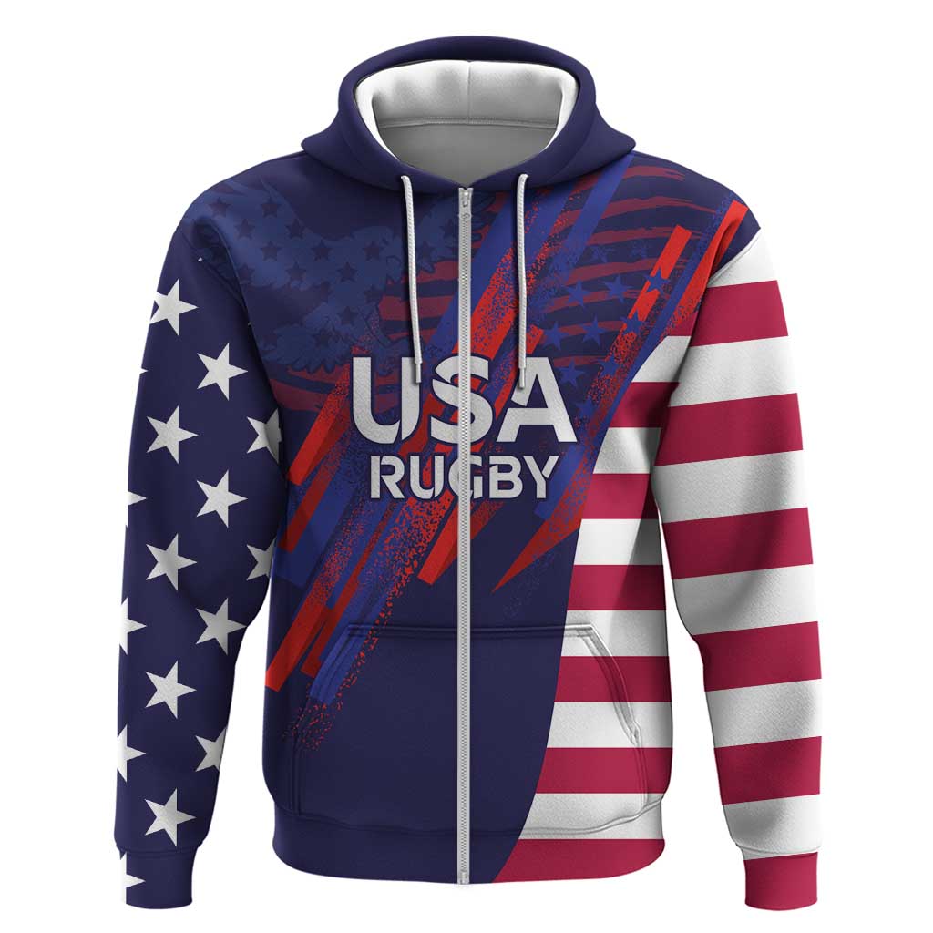 Custom United States Pacific Rugby 2024 Zip Hoodie The Eagle and USA Flag Style - Wonder Print Shop