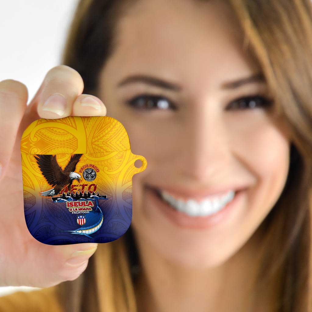 American Samoa Fautasi AirPods Case Bald Eage and Sailfish with Kakau Motifs - Wonder Print Shop
