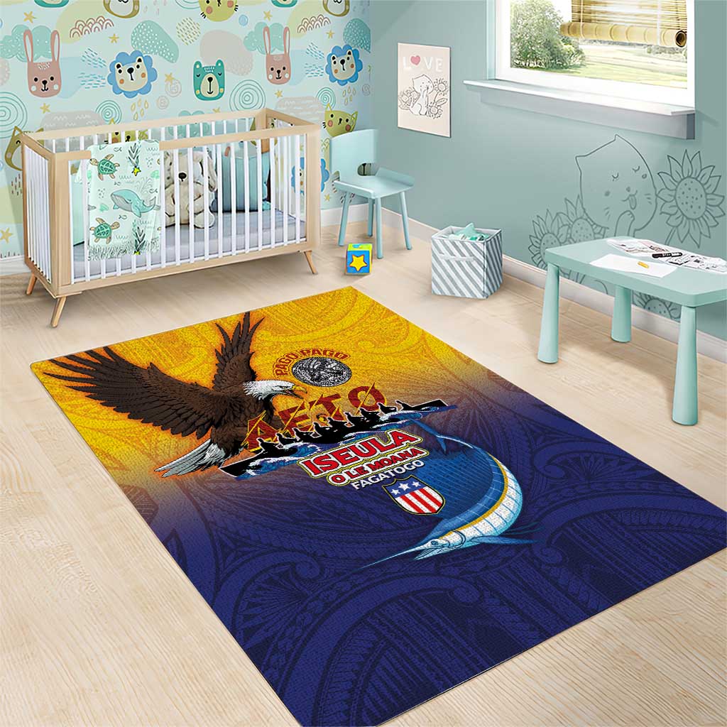 American Samoa Fautasi Area Rug Bald Eage and Sailfish with Kakau Motifs - Wonder Print Shop