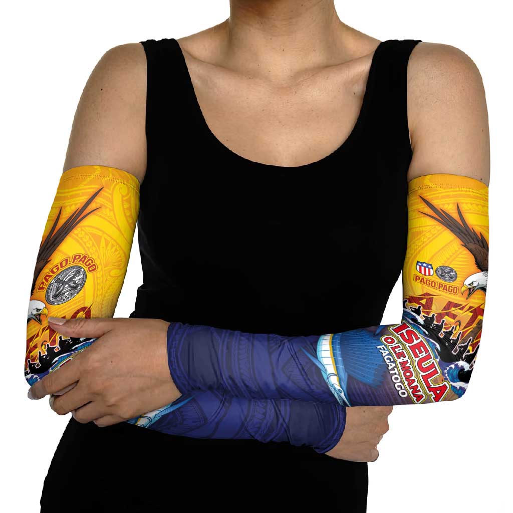 American Samoa Fautasi Arm Sleeves Bald Eage and Sailfish with Kakau Motifs - Wonder Print Shop