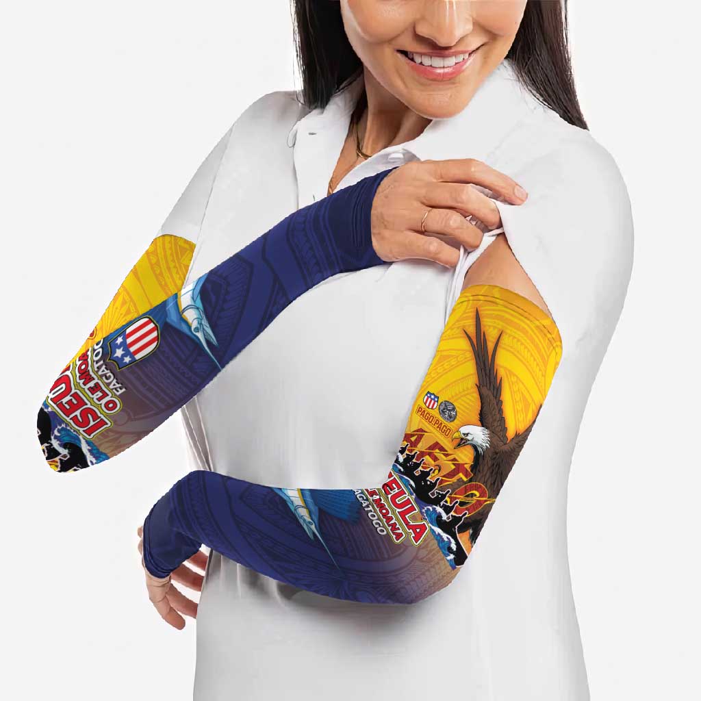 American Samoa Fautasi Arm Sleeves Bald Eage and Sailfish with Kakau Motifs - Wonder Print Shop