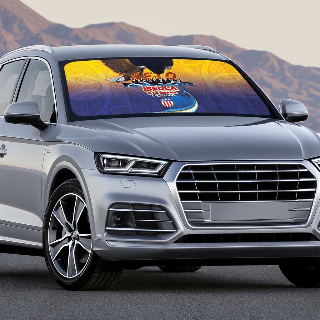 American Samoa Fautasi Auto Sun Shade Bald Eage and Sailfish with Kakau Motifs - Wonder Print Shop