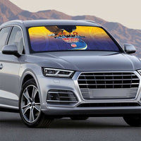 American Samoa Fautasi Auto Sun Shade Bald Eage and Sailfish with Kakau Motifs - Wonder Print Shop