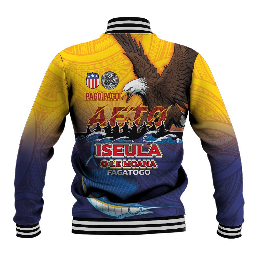 American Samoa Fautasi Baseball Jacket Bald Eage and Sailfish with Kakau Motifs - Wonder Print Shop