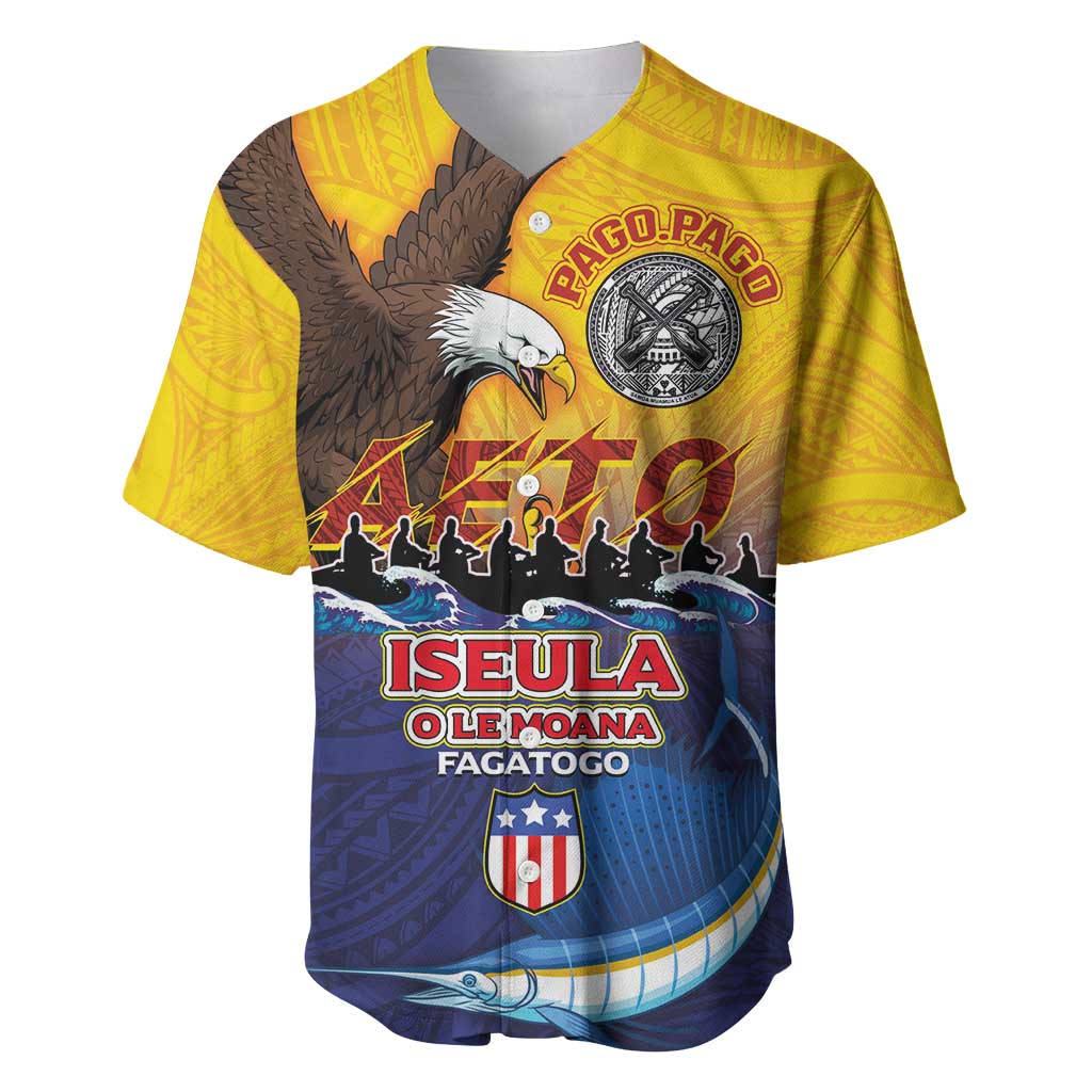 American Samoa Fautasi Baseball Jersey Bald Eage and Sailfish with Kakau Motifs - Wonder Print Shop