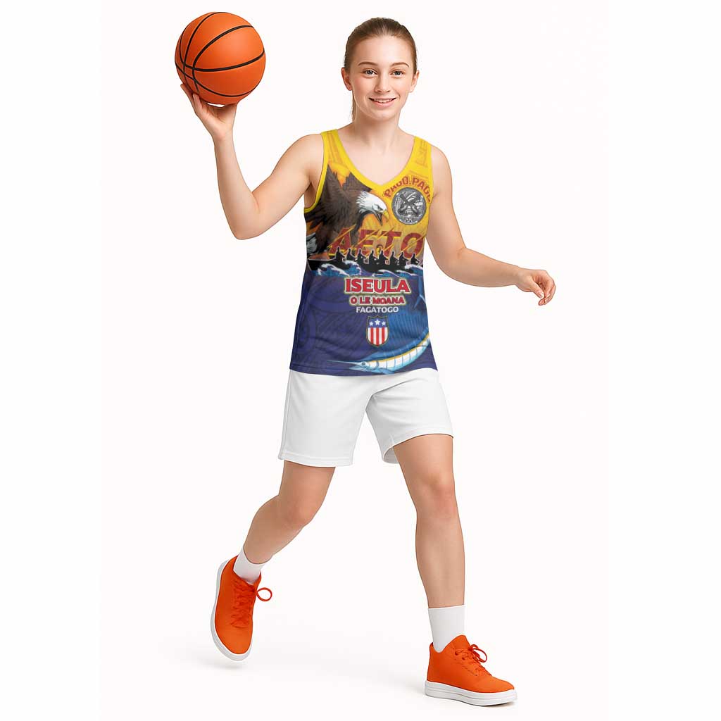 American Samoa Fautasi Basketball Jersey Bald Eage and Sailfish with Kakau Motifs - Wonder Print Shop