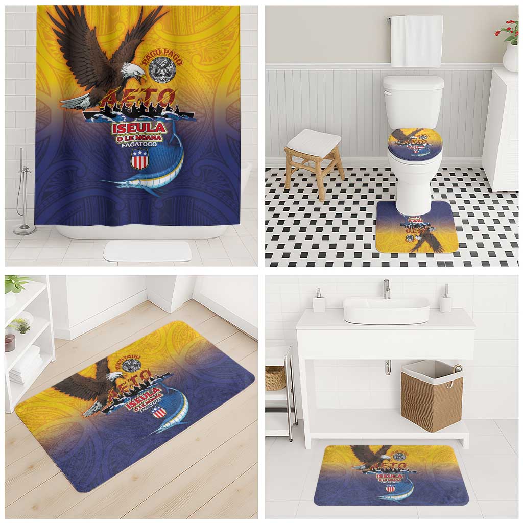 American Samoa Fautasi Bathroom Set Bald Eage and Sailfish with Kakau Motifs - Wonder Print Shop