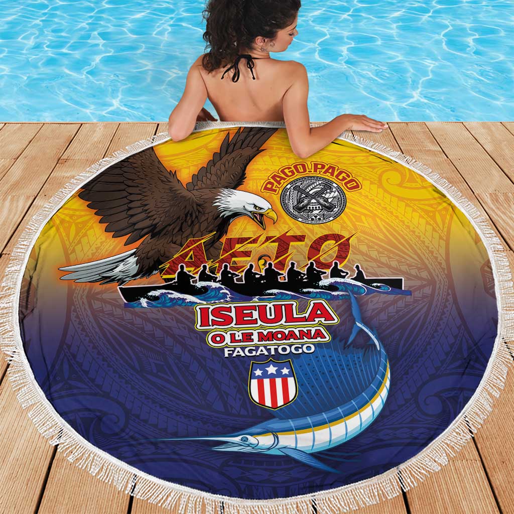 American Samoa Fautasi Beach Blanket Bald Eage and Sailfish with Kakau Motifs - Wonder Print Shop