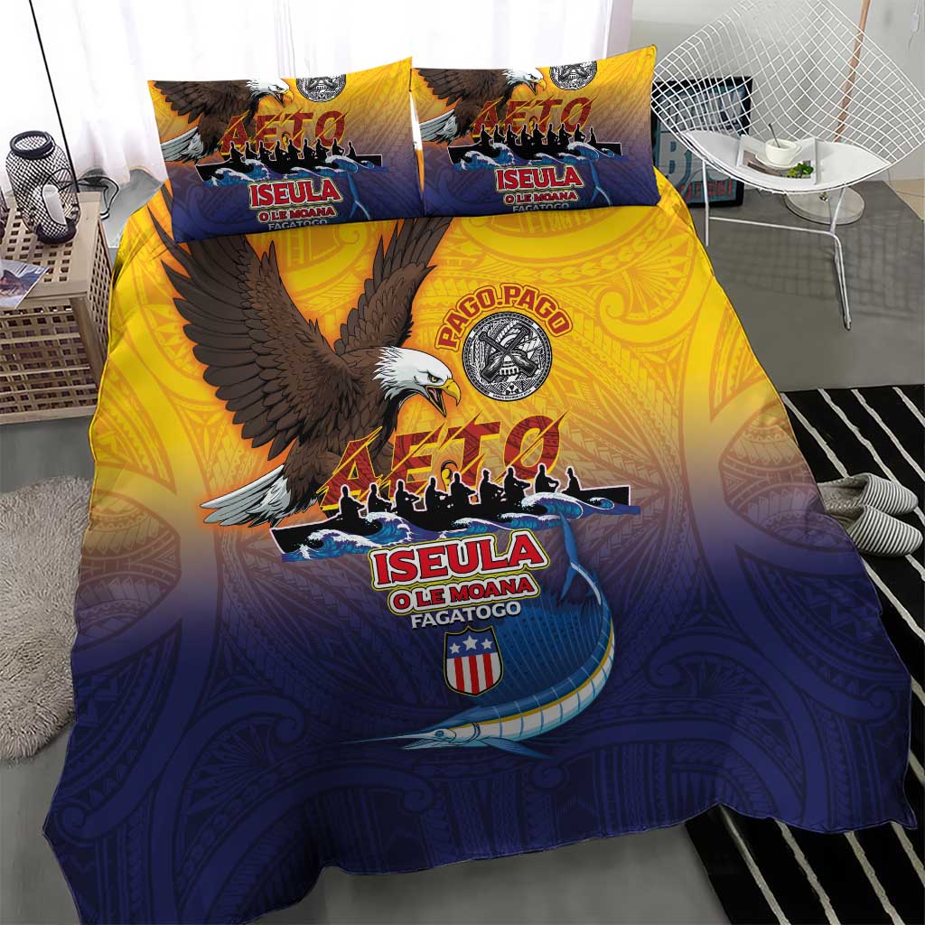 American Samoa Fautasi Bedding Set Bald Eage and Sailfish with Kakau Motifs - Wonder Print Shop