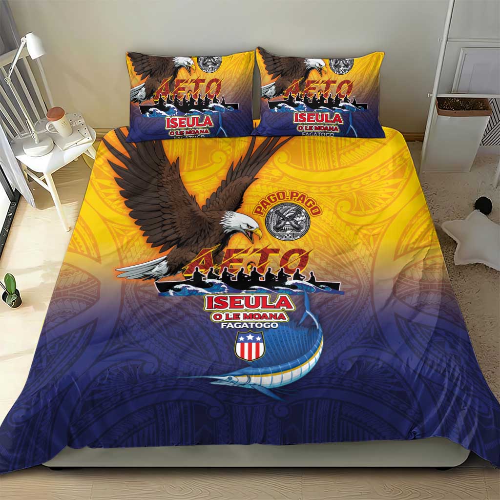 American Samoa Fautasi Bedding Set Bald Eage and Sailfish with Kakau Motifs - Wonder Print Shop