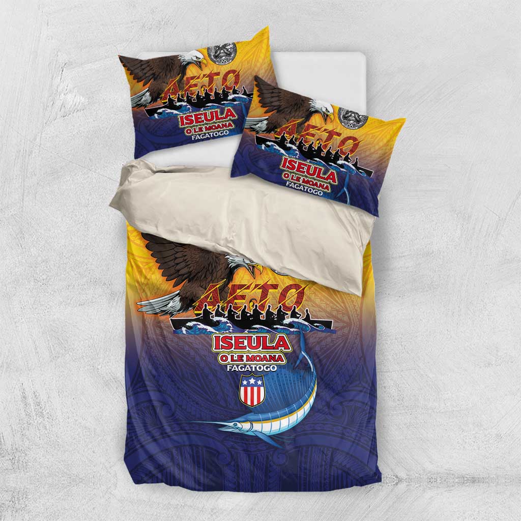 American Samoa Fautasi Bedding Set Bald Eage and Sailfish with Kakau Motifs - Wonder Print Shop