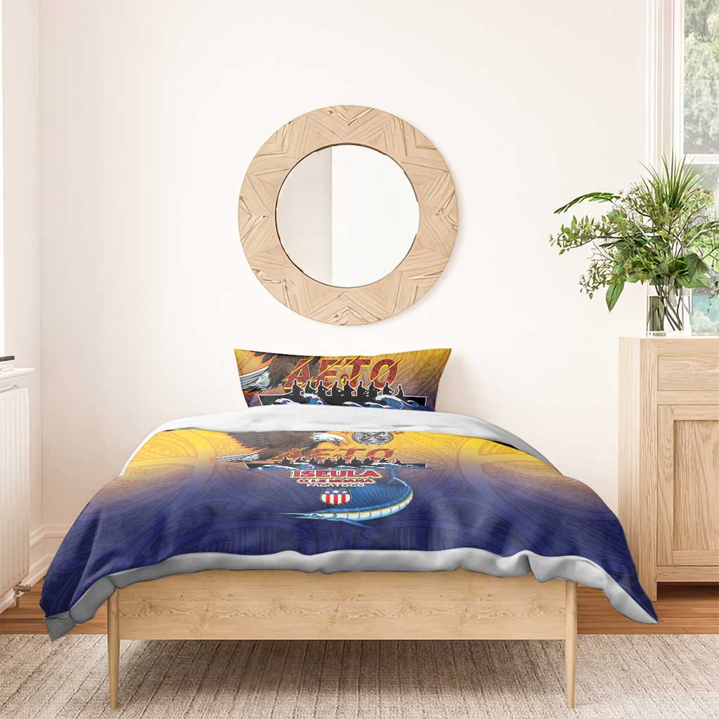 American Samoa Fautasi Bedding Set Bald Eage and Sailfish with Kakau Motifs - Wonder Print Shop