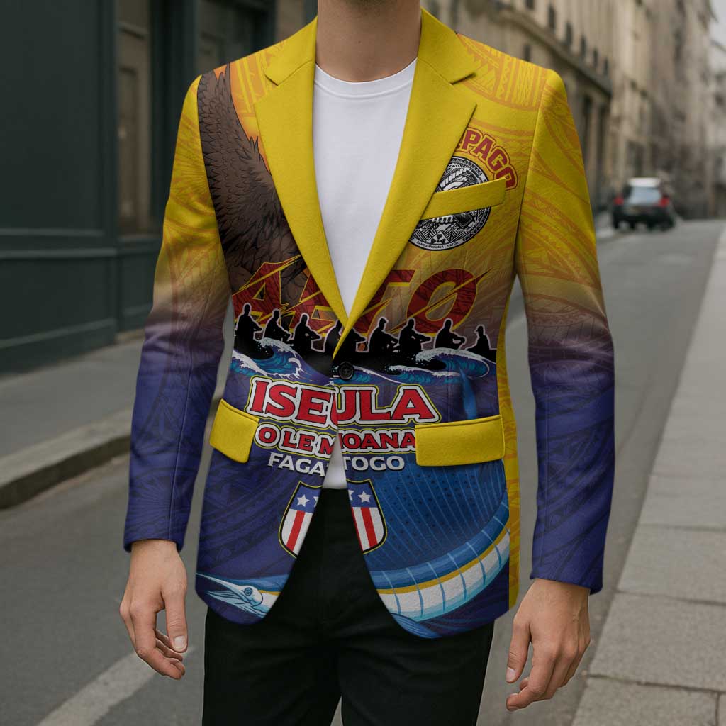 American Samoa Fautasi Blazer Bald Eage and Sailfish with Kakau Motifs - Wonder Print Shop