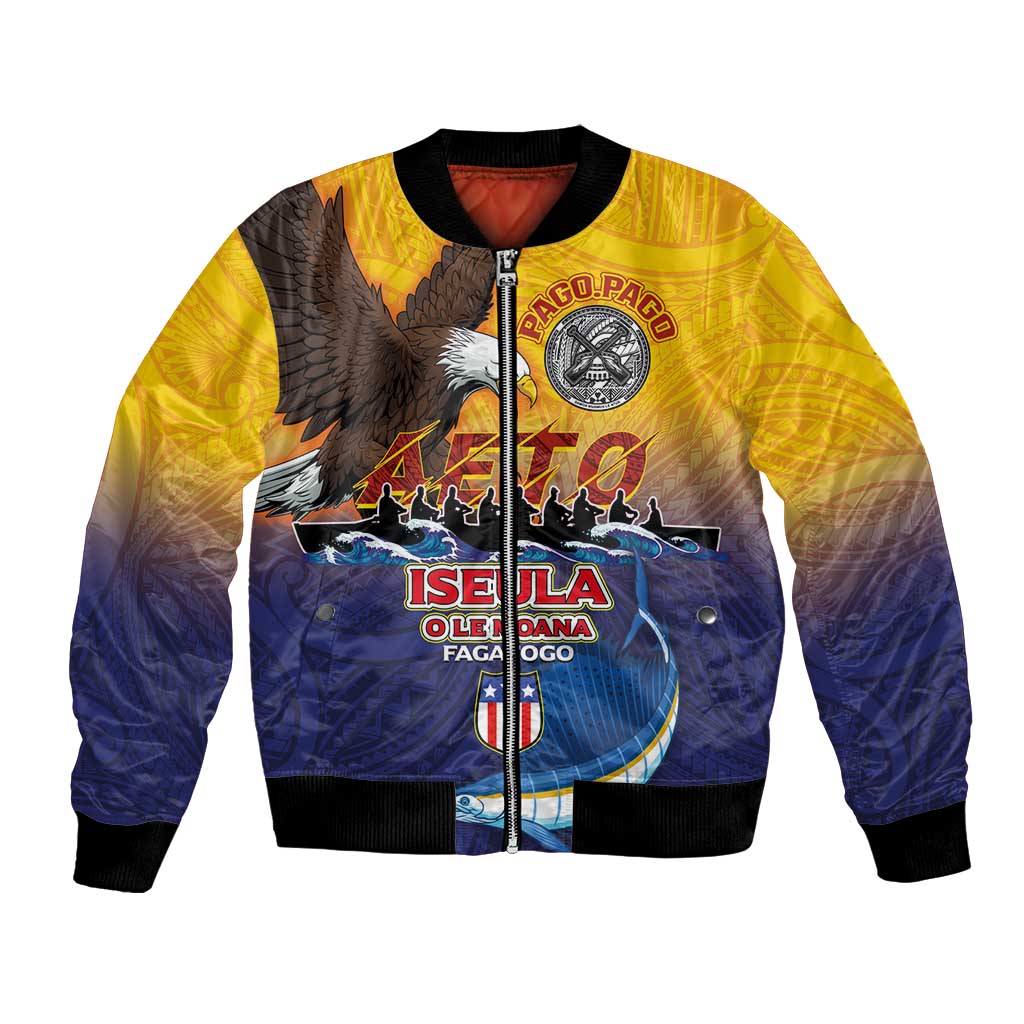 American Samoa Fautasi Bomber Jacket Bald Eage and Sailfish with Kakau Motifs - Wonder Print Shop