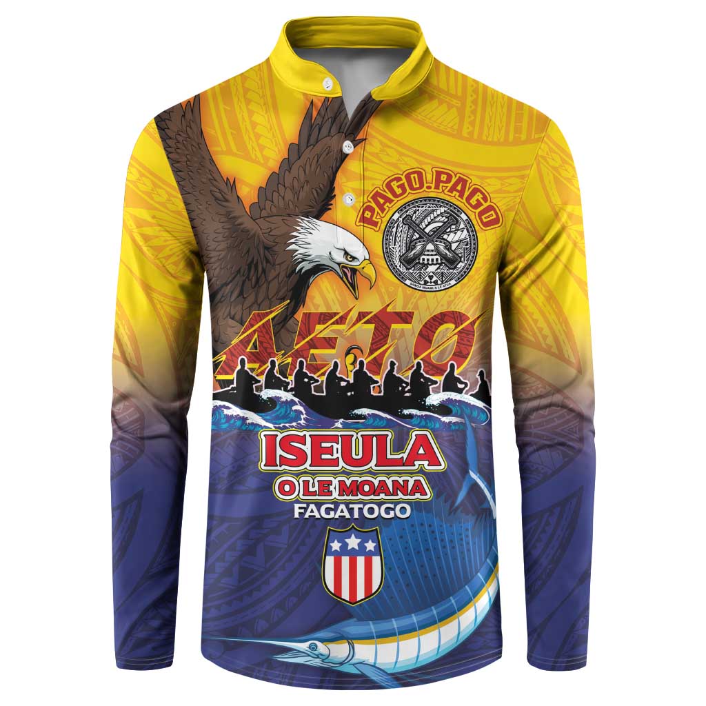 American Samoa Fautasi Button Sweatshirt Bald Eage and Sailfish with Kakau Motifs - Wonder Print Shop
