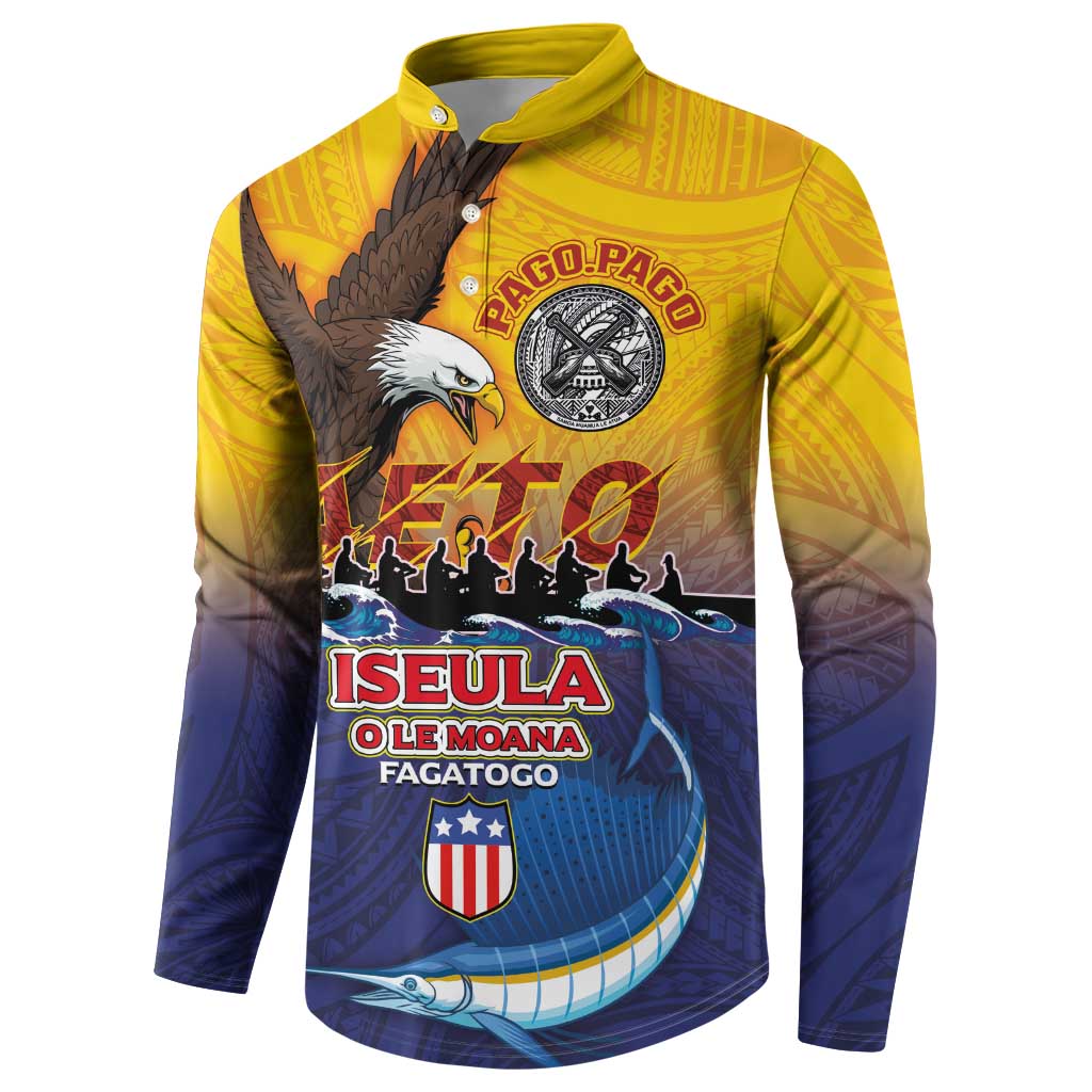 American Samoa Fautasi Button Sweatshirt Bald Eage and Sailfish with Kakau Motifs - Wonder Print Shop
