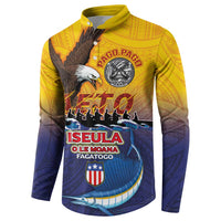 American Samoa Fautasi Button Sweatshirt Bald Eage and Sailfish with Kakau Motifs - Wonder Print Shop