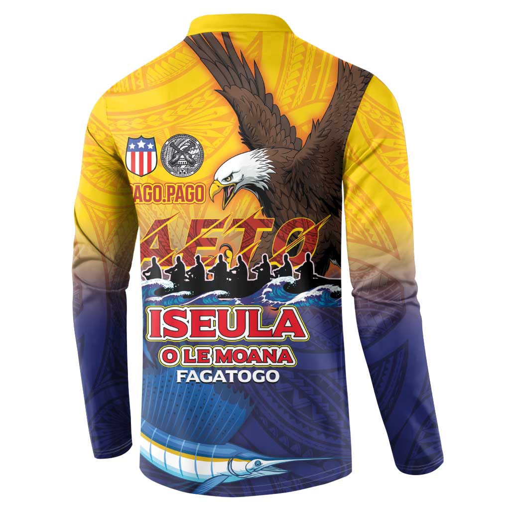 American Samoa Fautasi Button Sweatshirt Bald Eage and Sailfish with Kakau Motifs - Wonder Print Shop