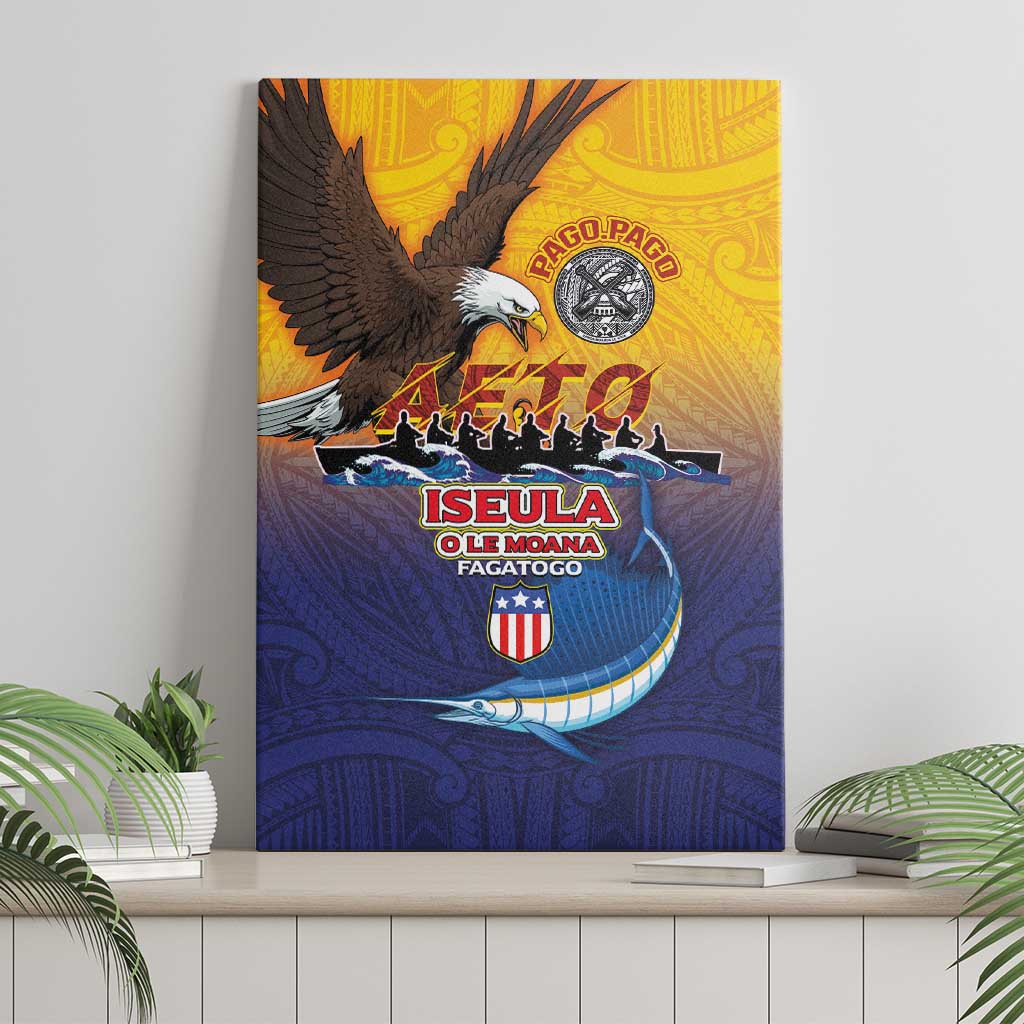 American Samoa Fautasi Canvas Wall Art Bald Eage and Sailfish with Kakau Motifs - Wonder Print Shop