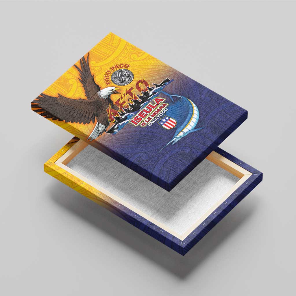 American Samoa Fautasi Canvas Wall Art Bald Eage and Sailfish with Kakau Motifs - Wonder Print Shop