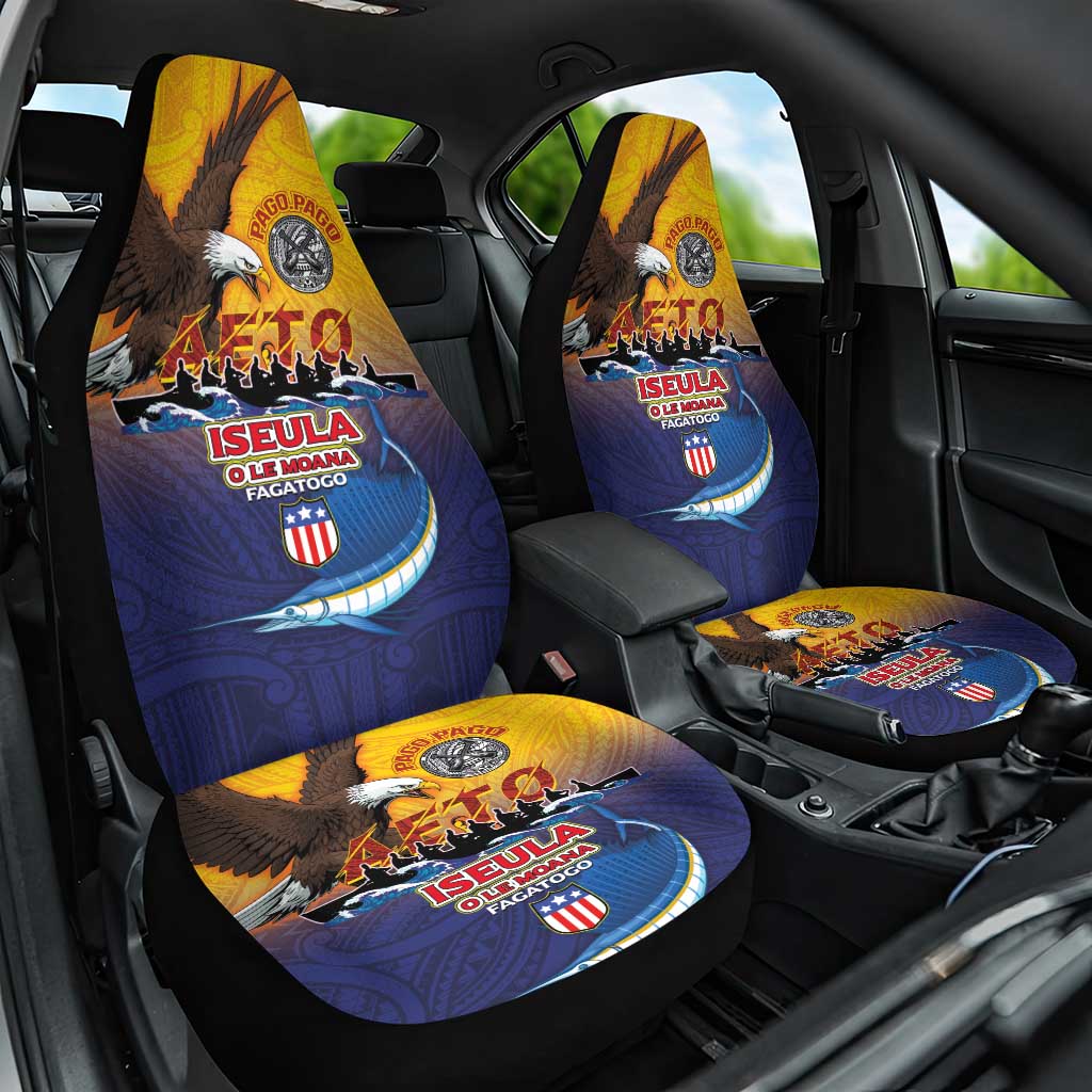 American Samoa Fautasi Car Seat Cover Bald Eage and Sailfish with Kakau Motifs - Wonder Print Shop