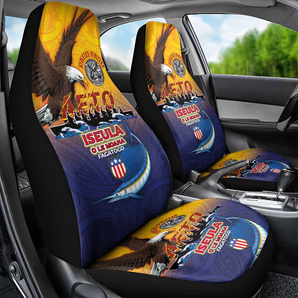 American Samoa Fautasi Car Seat Cover Bald Eage and Sailfish with Kakau Motifs - Wonder Print Shop