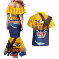 American Samoa Fautasi Couples Matching Mermaid Dress and Hawaiian Shirt Bald Eage and Sailfish with Kakau Motifs - Wonder Print Shop