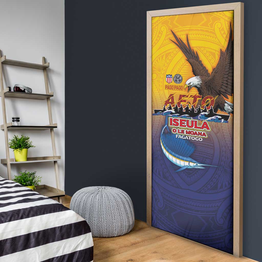 American Samoa Fautasi Door Cover Bald Eage and Sailfish with Kakau Motifs - Wonder Print Shop