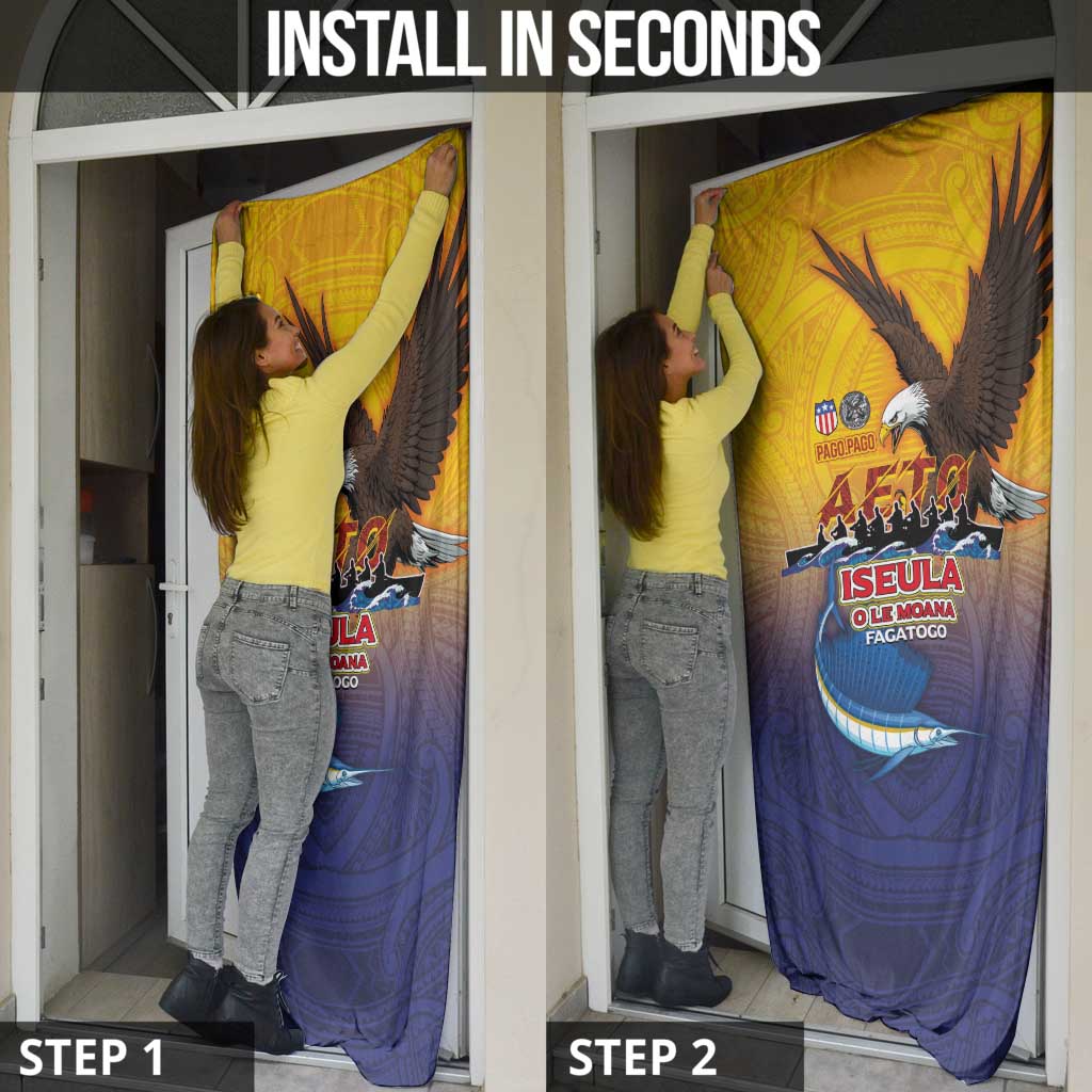 American Samoa Fautasi Door Cover Bald Eage and Sailfish with Kakau Motifs - Wonder Print Shop